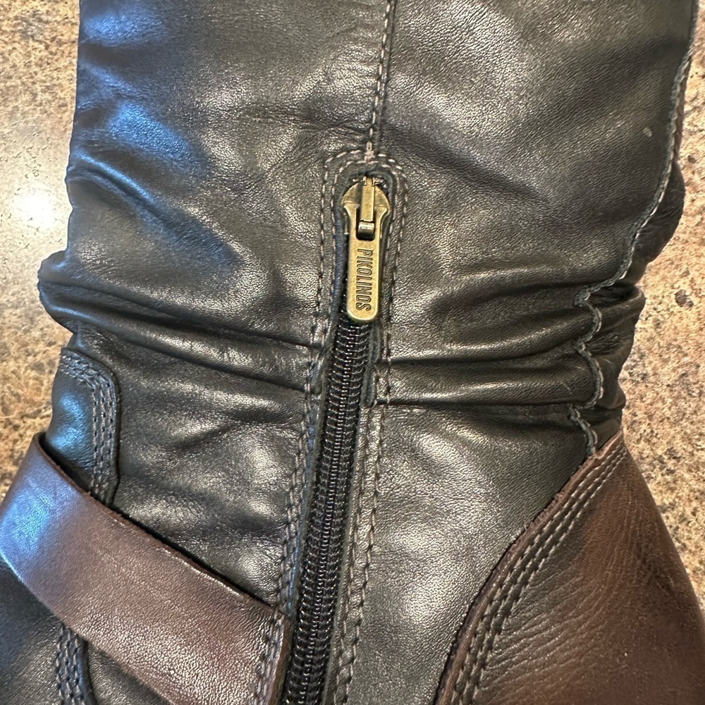 Pikolinos Le Mans Slouchy Moto Boot Leather Black Brown Womens Size EU 41 US 10 - Picture 9 of 13